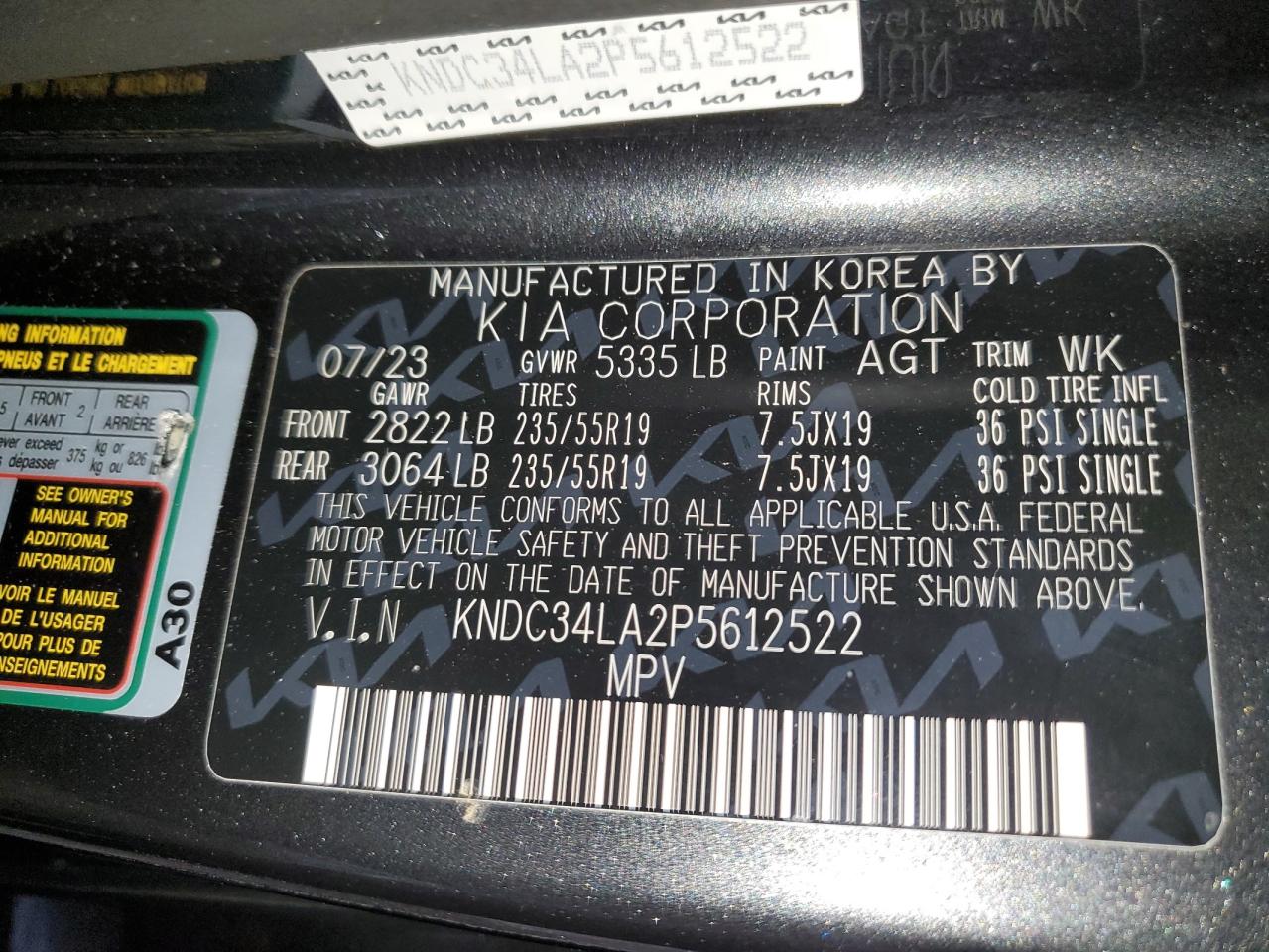 KNDC34LA2P5612522 2023 Kia Ev6 Light