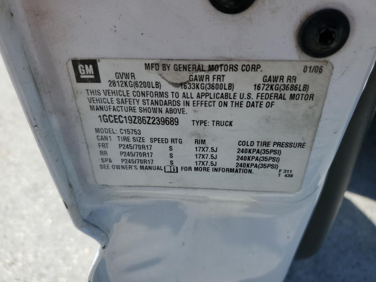 1GCEC19Z86Z239689 2006 Chevrolet Silverado C1500