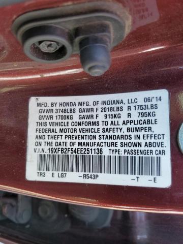 2014 Honda Civic Lx VIN: 19XFB2F54EE251136 Lot: 49980784