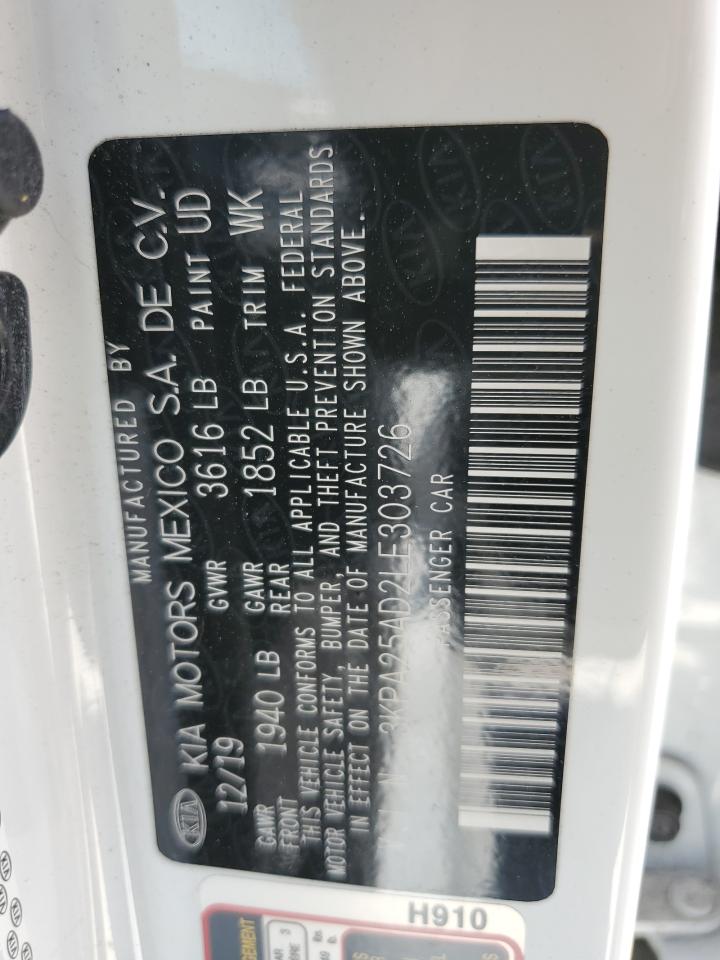 3KPA25AD2LE303726 2020 Kia Rio Lx