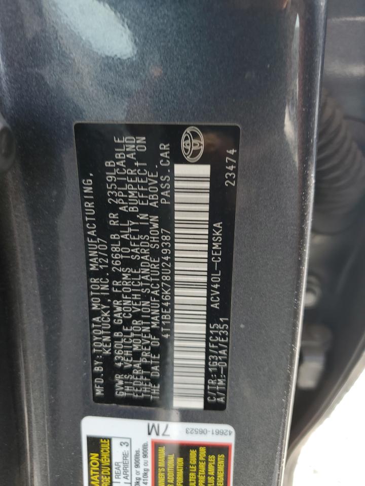 4T1BE46K78U249387 2008 Toyota Camry Ce