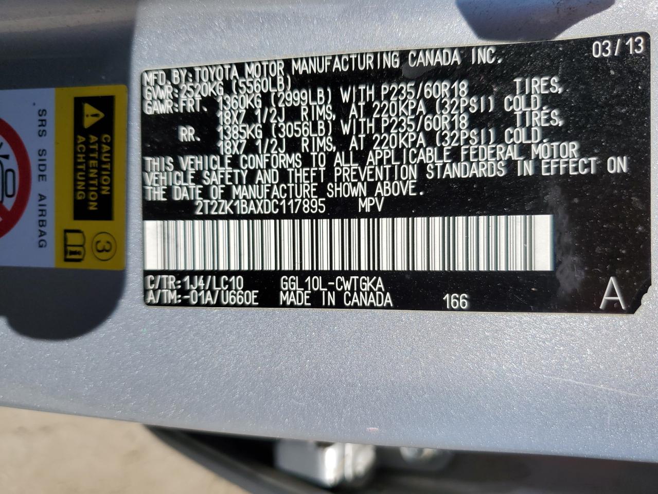 2T2ZK1BAXDC117895 2013 Lexus Rx 350