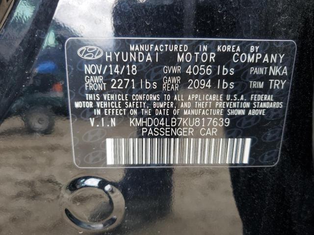 2019 Hyundai Elantra Sport VIN: KMHD04LB7KU817639 Lot: 49324954