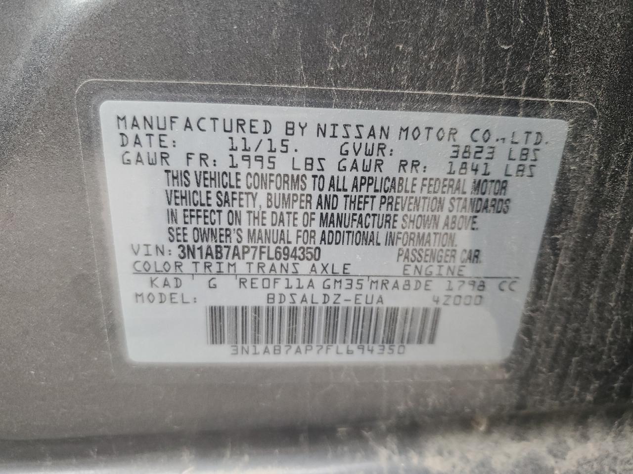 3N1AB7AP7FL694350 2015 Nissan Sentra S