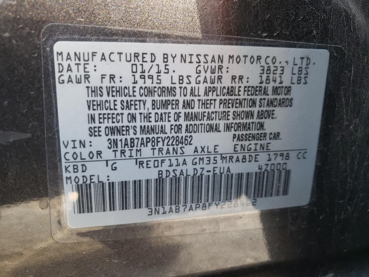 3N1AB7AP8FY228462 2015 Nissan Sentra S