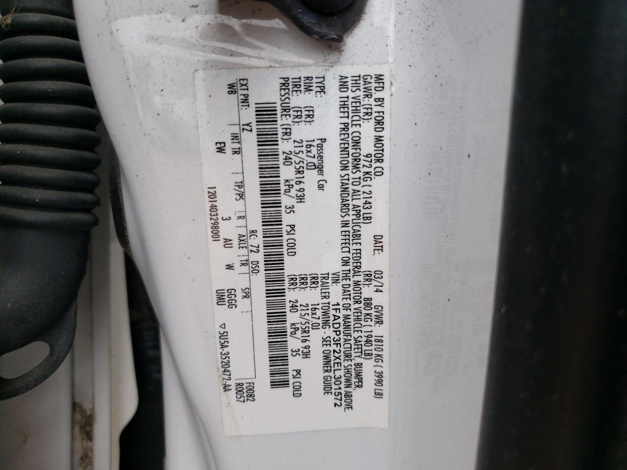 1FADP3F2XEL301572 2014 Ford Focus Se