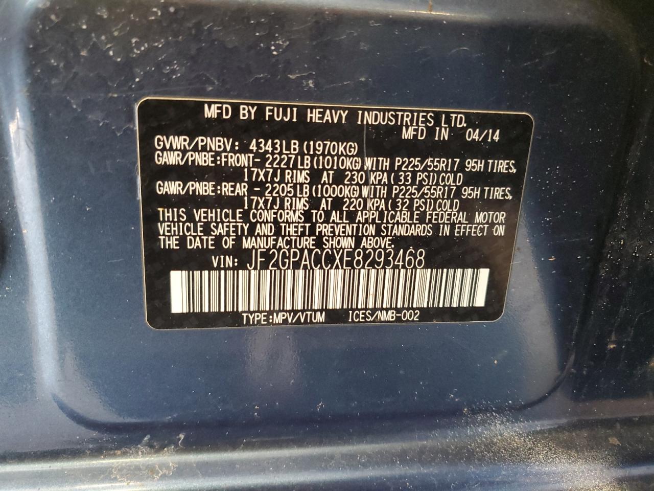 JF2GPACCXE8293468 2014 Subaru Xv Crosstrek 2.0 Premium