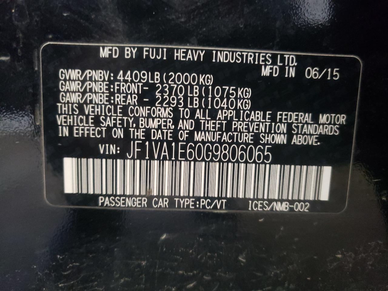 JF1VA1E60G9806065 2016 Subaru Wrx Premium