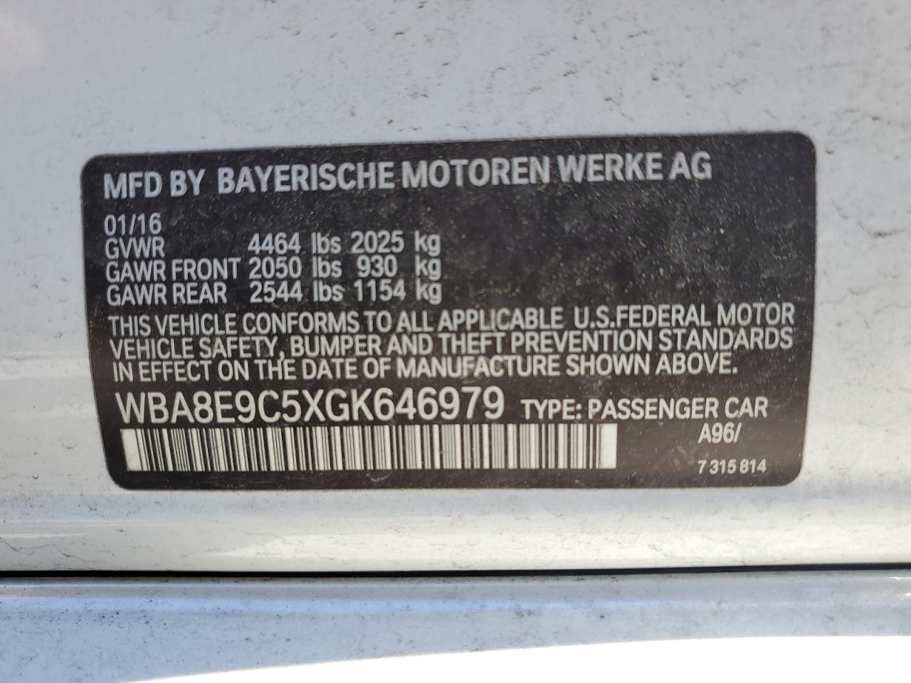 WBA8E9C5XGK646979 2016 BMW 328 I Sulev