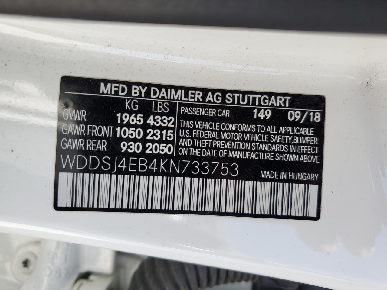 WDDSJ4EB4KN733753 2019 Mercedes-Benz Cla 250