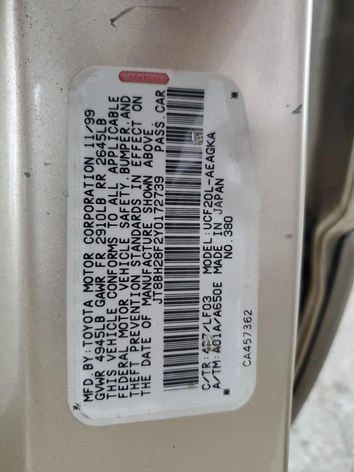 JT8BH28F2Y0172739 2000 Lexus Ls 400