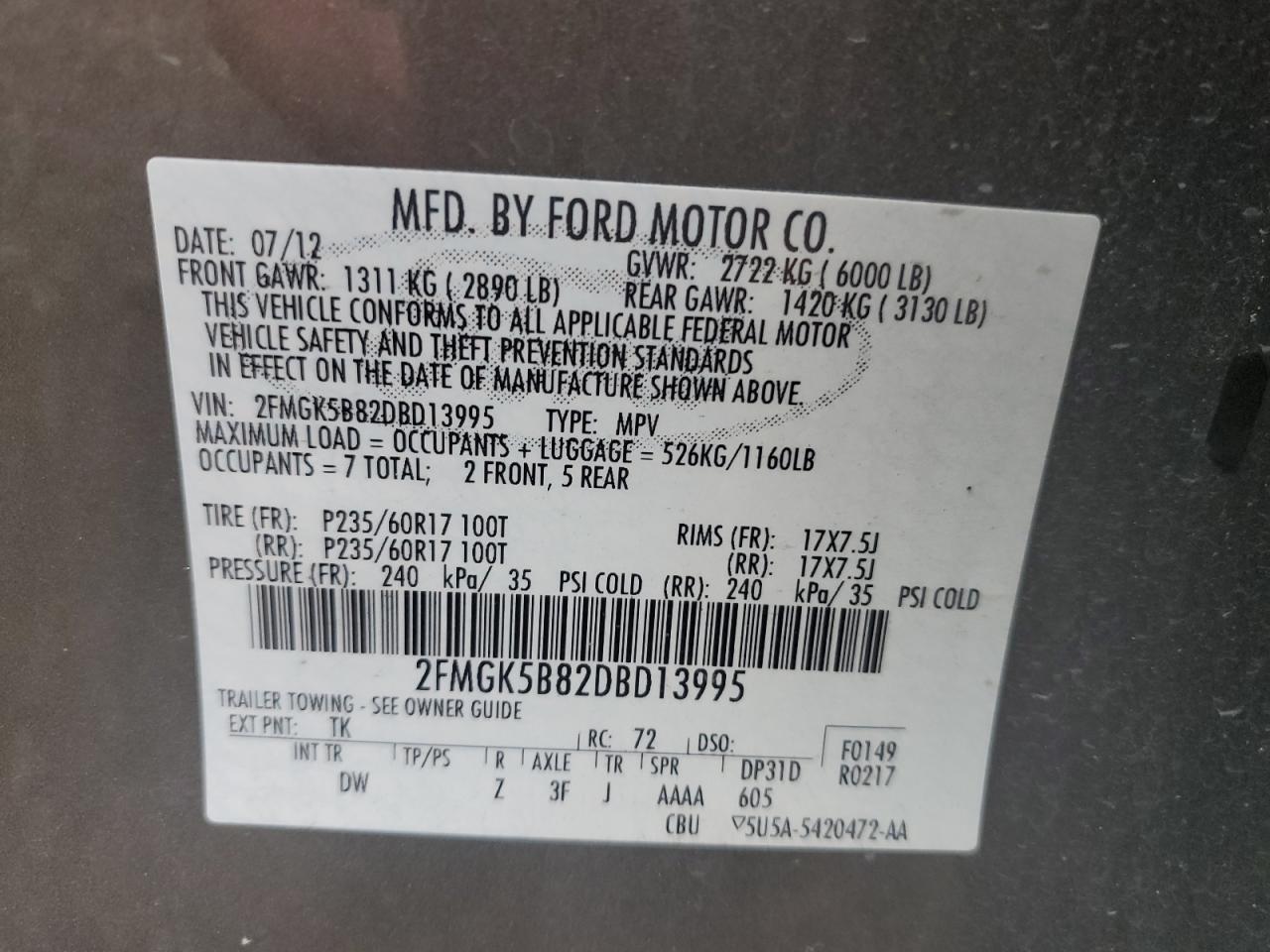 2FMGK5B82DBD13995 2013 Ford Flex Se