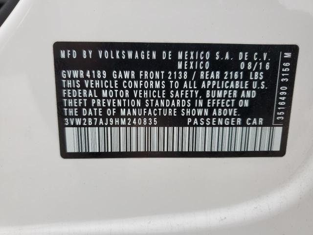 2017 Volkswagen Jetta S VIN: 3VW2B7AJ9HM240835 Lot: 51229404