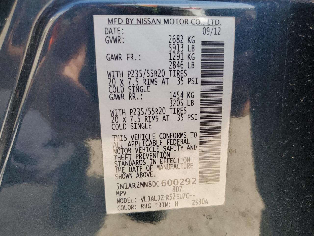 5N1AR2MN8DC600292 2013 Nissan Pathfinder S