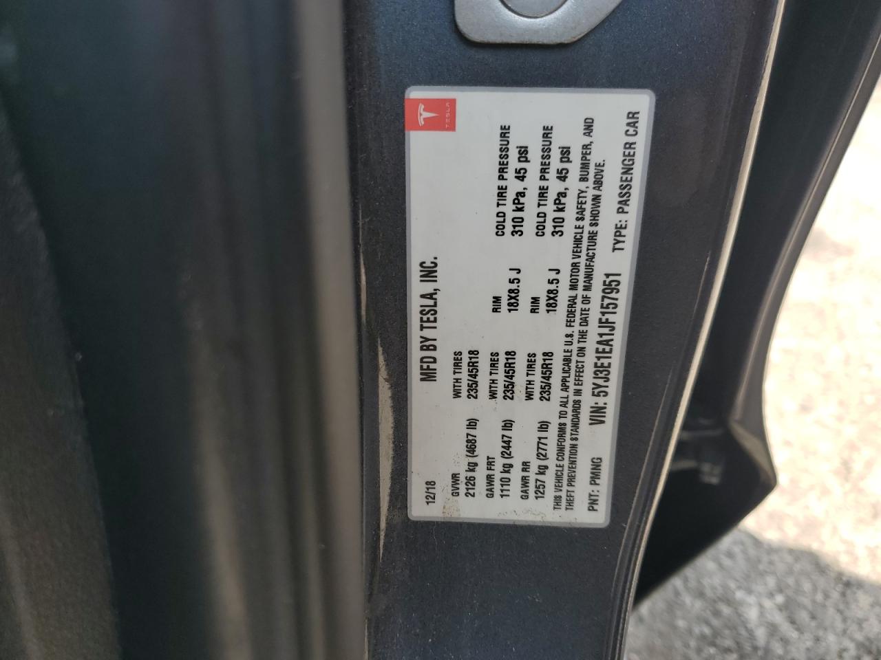 5YJ3E1EA1JF157951 2018 Tesla Model 3