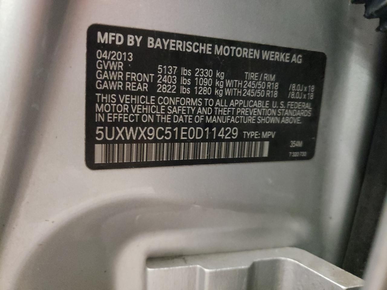 5UXWX9C51E0D11429 2014 BMW X3 xDrive28I