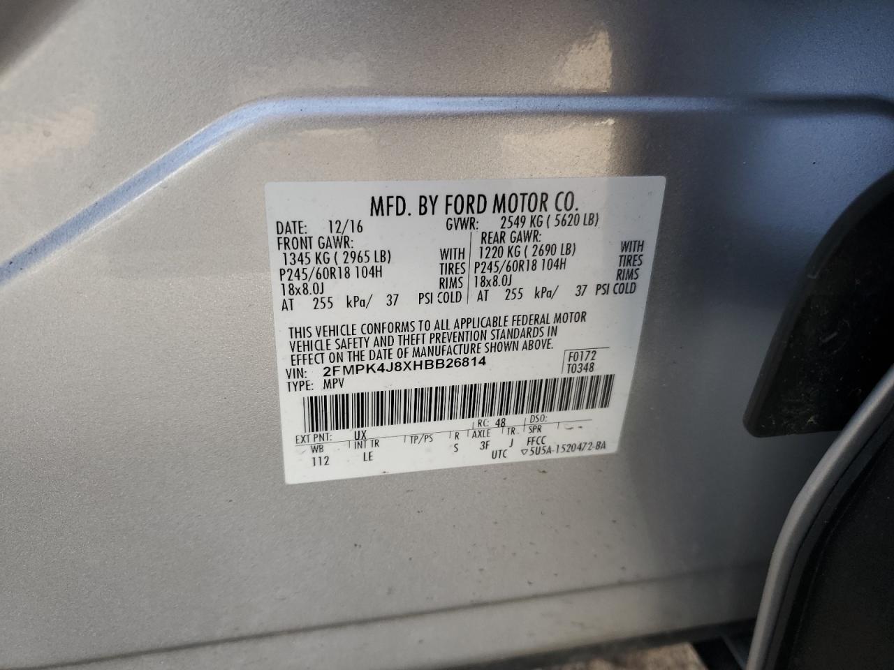 2FMPK4J8XHBB26814 2017 Ford Edge Sel