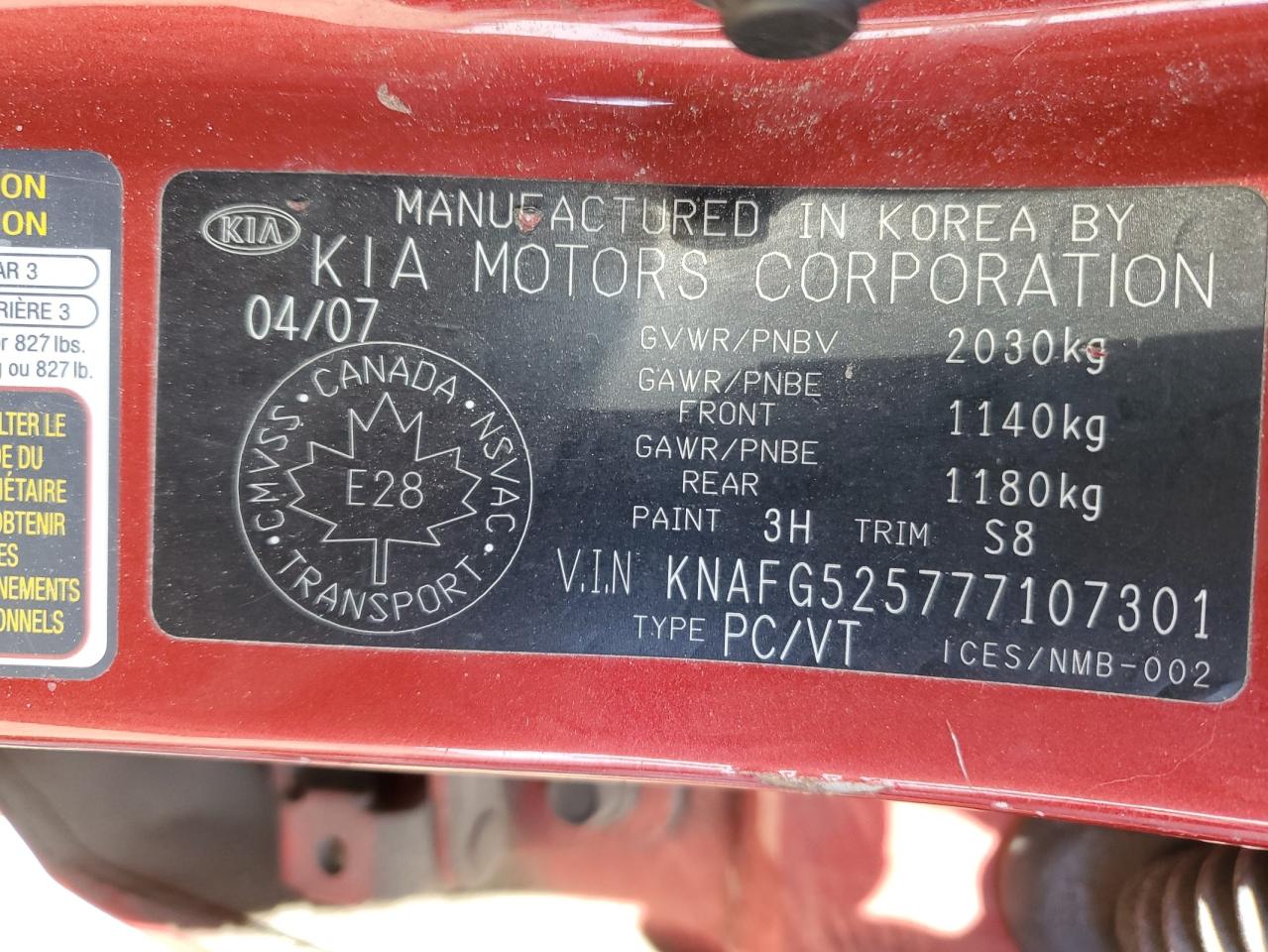 KNAFG525777107301 2007 Kia Rondo Base