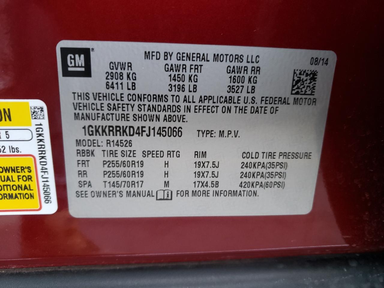 1GKKRRKD4FJ145066 2015 GMC Acadia Slt-1