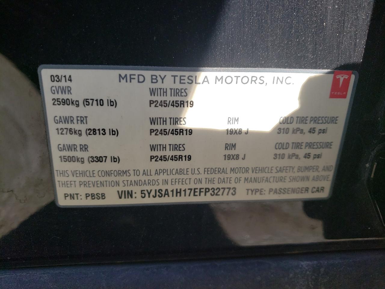 5YJSA1H17EFP32773 2014 Tesla Model S