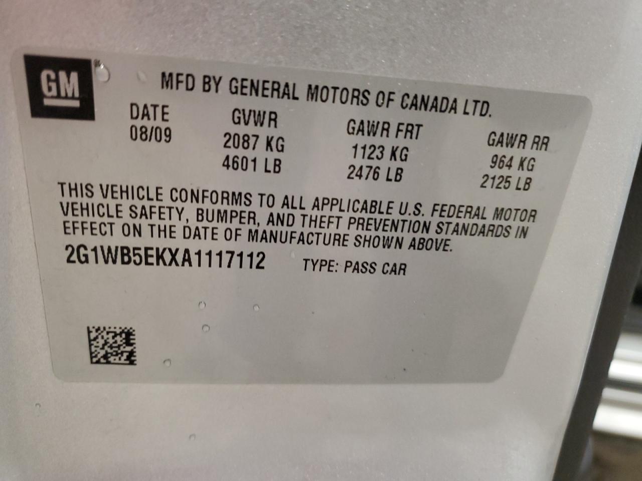 2G1WB5EKXA1117112 2010 Chevrolet Impala Lt