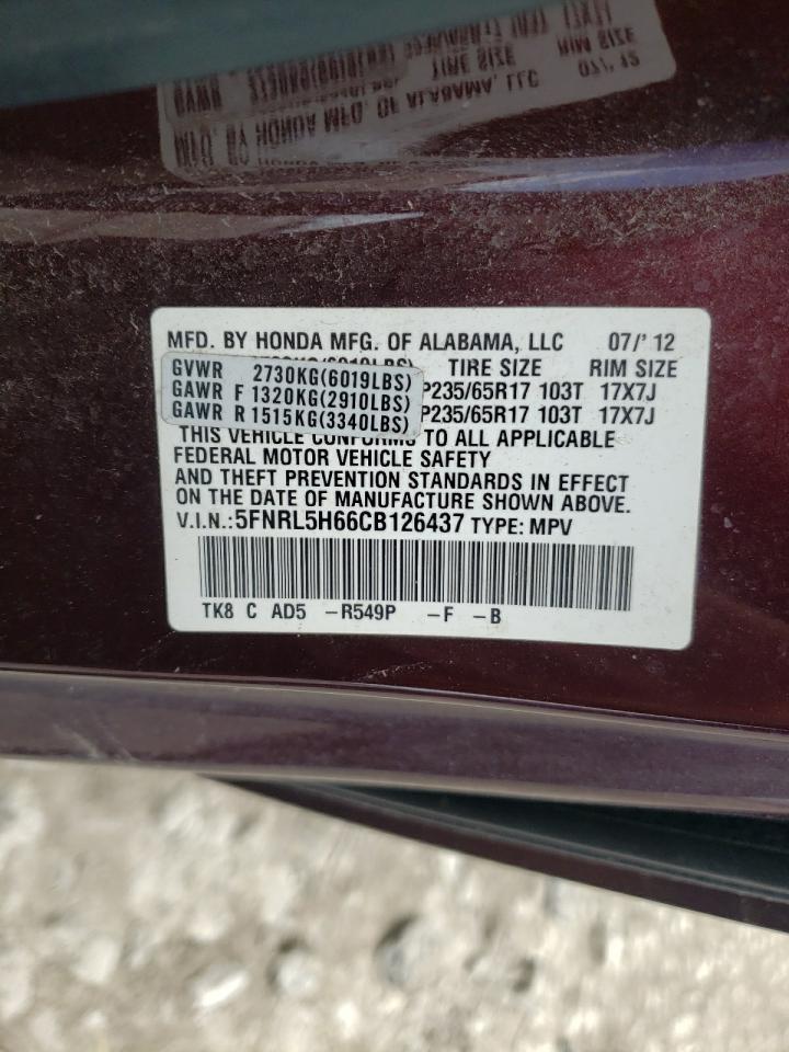 5FNRL5H66CB126437 2012 Honda Odyssey Exl