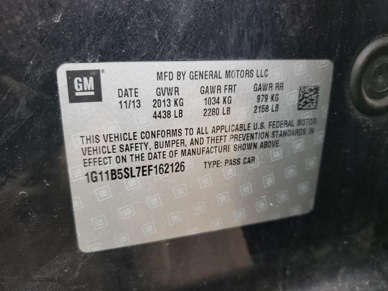 1G11B5SL7EF162126 2014 Chevrolet Malibu Ls