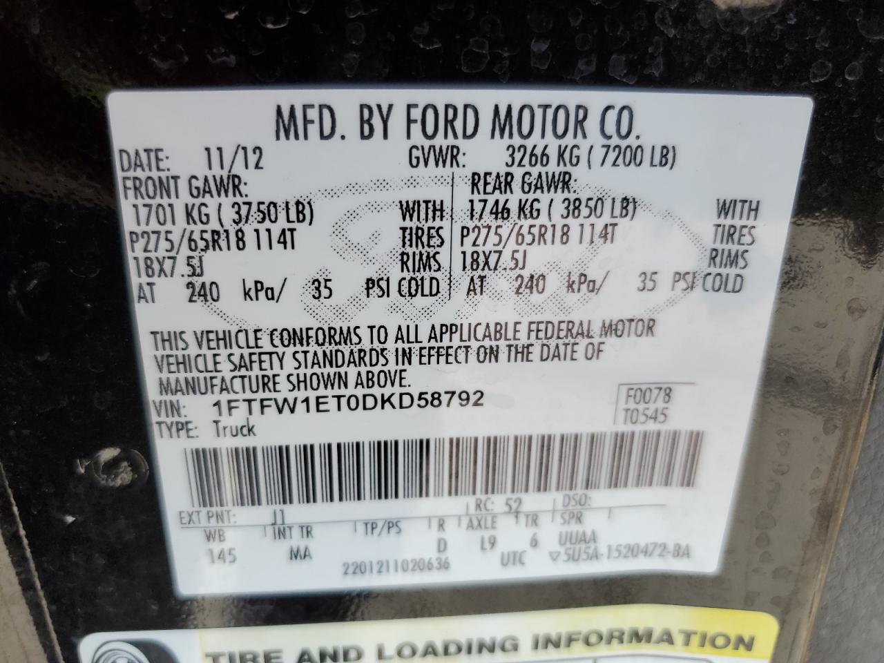 2013 Ford F150 Supercrew vin: 1FTFW1ET0DKD58792