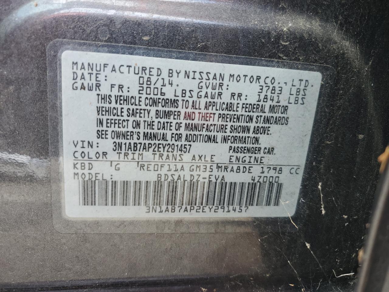 3N1AB7AP2EY291457 2014 Nissan Sentra S