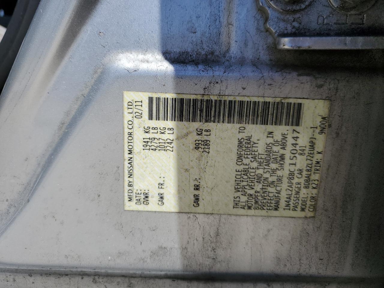 1N4AL2AP8BC150447 2011 Nissan Altima Base