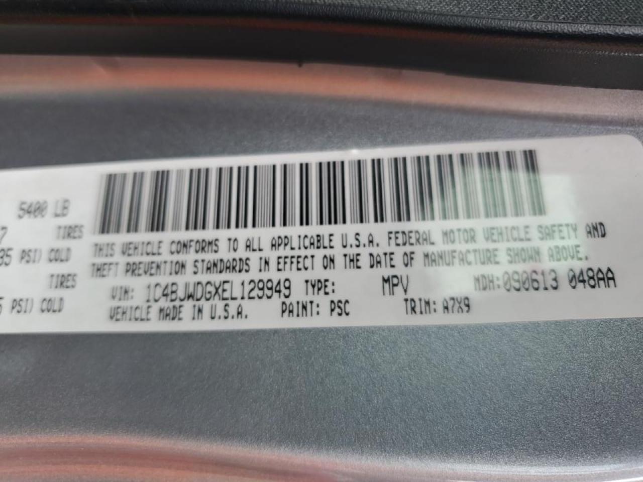 1C4BJWDGXEL129949 2014 Jeep Wrangler Unlimited Sport