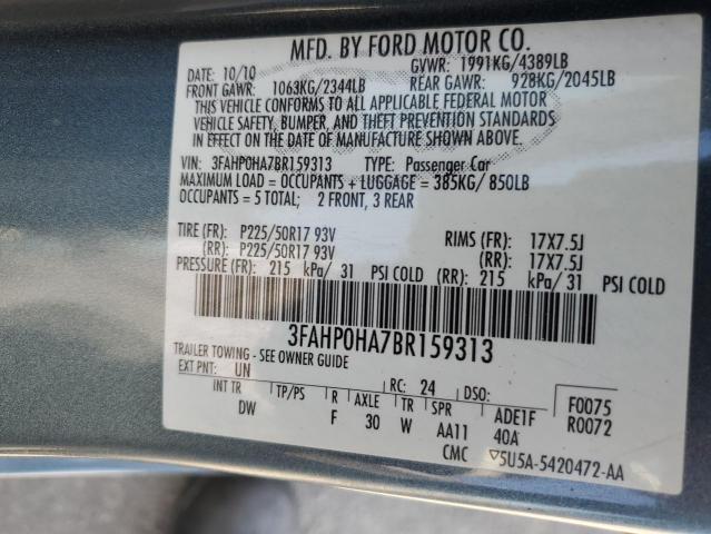 2011 Ford Fusion Se VIN: 3FAHP0HA7BR159313 Lot: 52371234