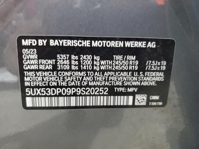 2023 BMW X3 xDrive30I VIN: 5UX53DP09P9S20252 Lot: 50854264