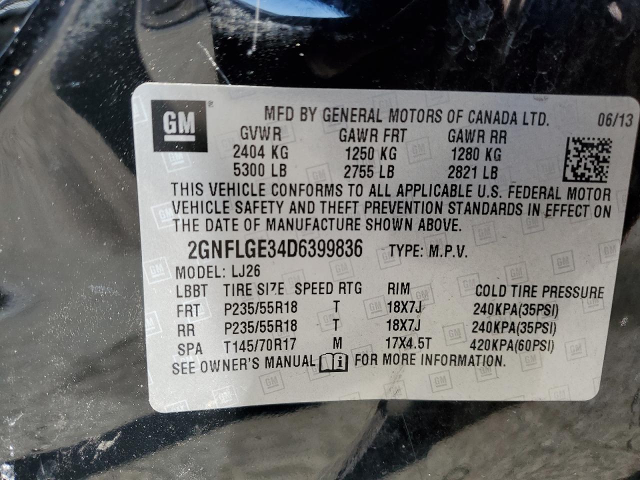 2GNFLGE34D6399836 2013 Chevrolet Equinox Ltz