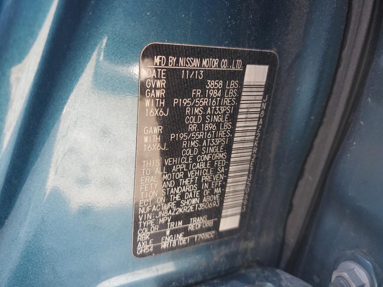 JN8AZ2KR2ET350693 2014 Nissan Cube S