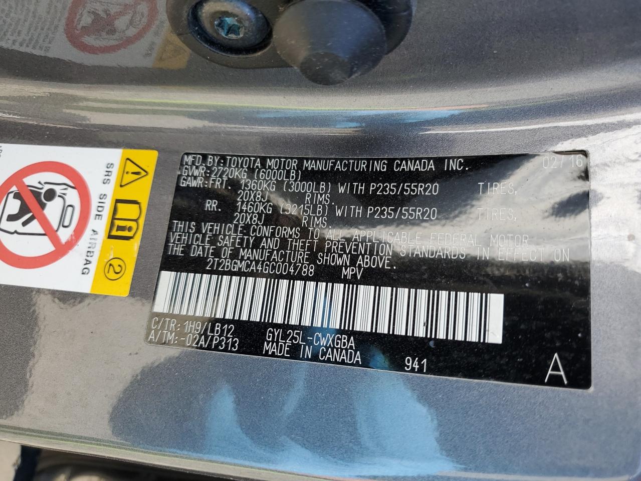 2T2BGMCA4GC004788 2016 Lexus Rx 450H Base