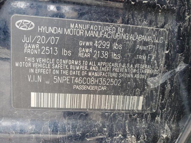 2008 Hyundai Sonata Gls VIN: 5NPET46C08H352502 Lot: 50305164