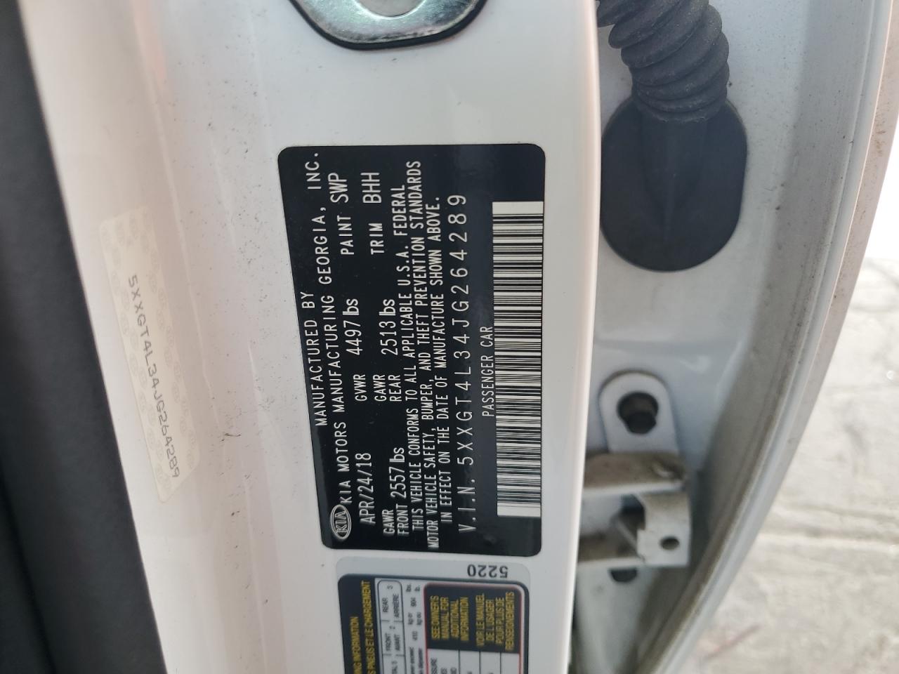 5XXGT4L34JG264289 2018 Kia Optima Lx