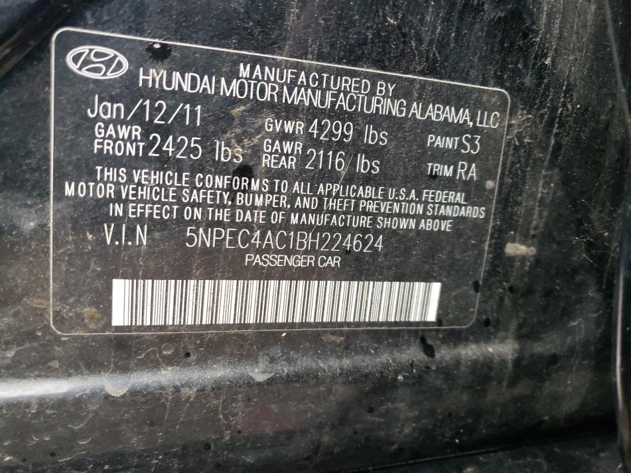 5NPEC4AC1BH224624 2011 Hyundai Sonata Se