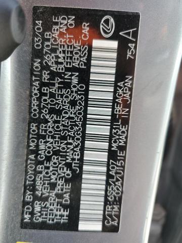 2004 Lexus Es 330 VIN: JTHBA30G345032310 Lot: 49442334