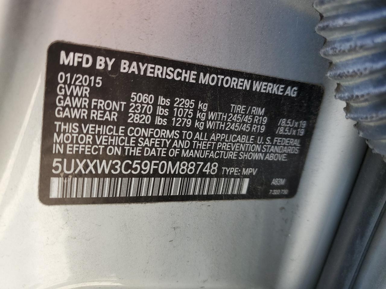 5UXXW3C59F0M88748 2015 BMW X4 xDrive28I