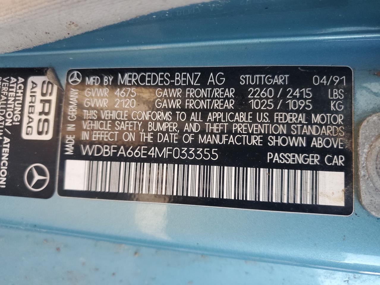 WDBFA66E4MF033355 1991 Mercedes-Benz 500 Sl