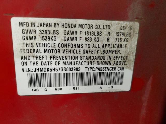 2016 HONDA FIT LX - JHMGK5H57GS003982