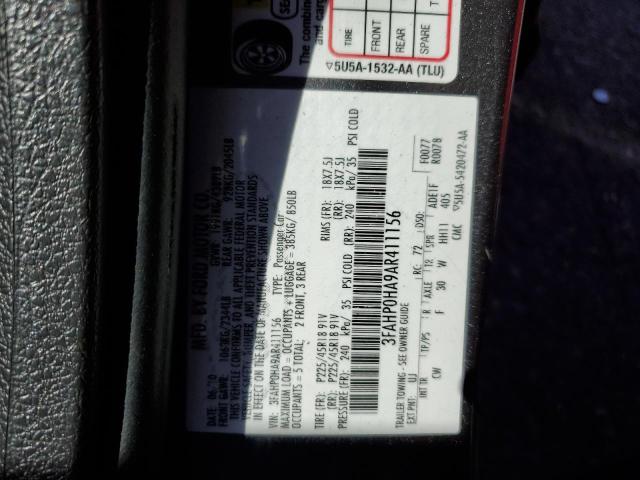 2010 Ford Fusion Se VIN: 3FAHP0HA9AR411156 Lot: 50851954