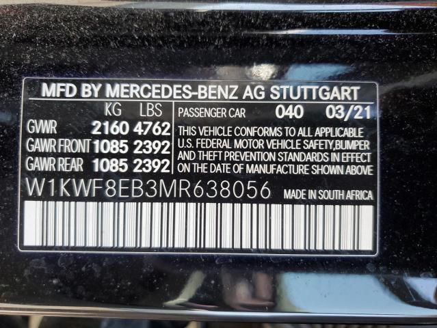 2021 Mercedes-Benz C 300 4Matic VIN: W1KWF8EB3MR638056 Lot: 51302324