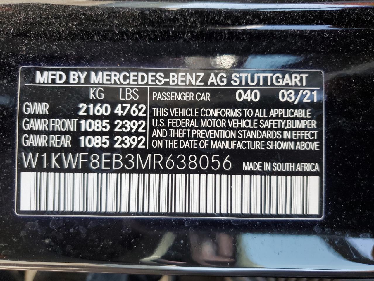 W1KWF8EB3MR638056 2021 Mercedes-Benz C 300 4Matic