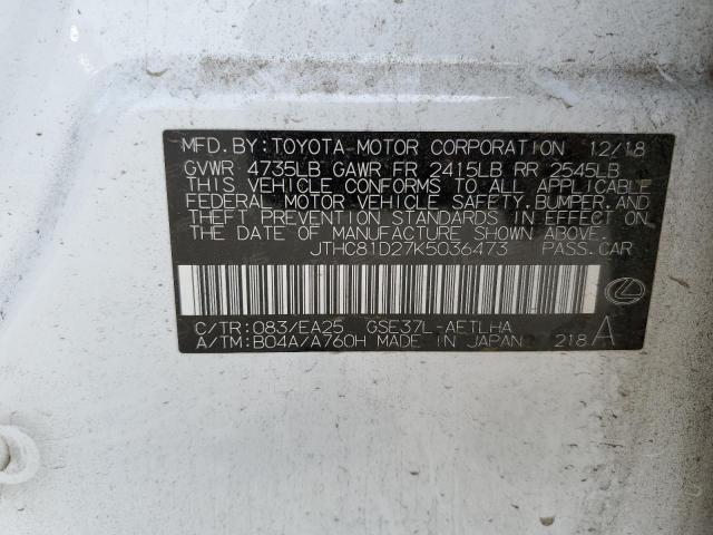 2019 Lexus Is 300 VIN: JTHC81D27K5036473 Lot: 52205434