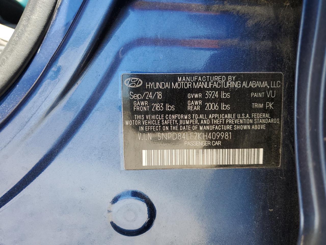 5NPD84LF2KH409981 2019 Hyundai Elantra Sel