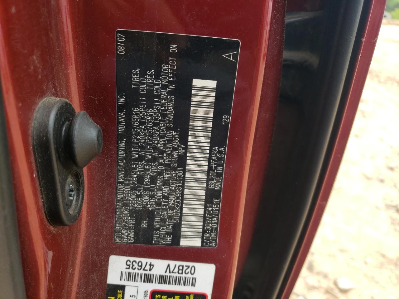 5TDZK23C88S101301 2008 Toyota Sienna Ce