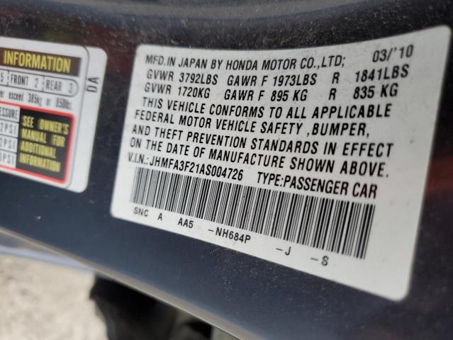 2010 Honda Civic Hybrid VIN: JHMFA3F21AS004726 Lot: 50252314